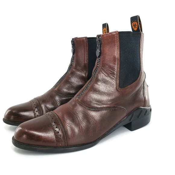 Ariat Other - Ariat Brown Leather Front Zip Brogue Cap-Toe Paddock Boots Youth